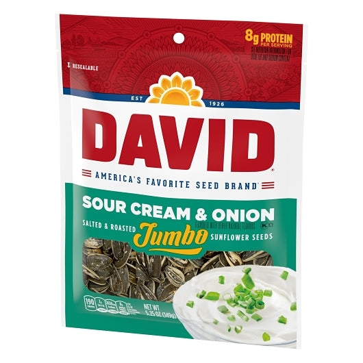 David SUNFLOWER SEEDS SOUR CREAM & ONION, 12 x 5.25 oz Case - Alternate product angle or state