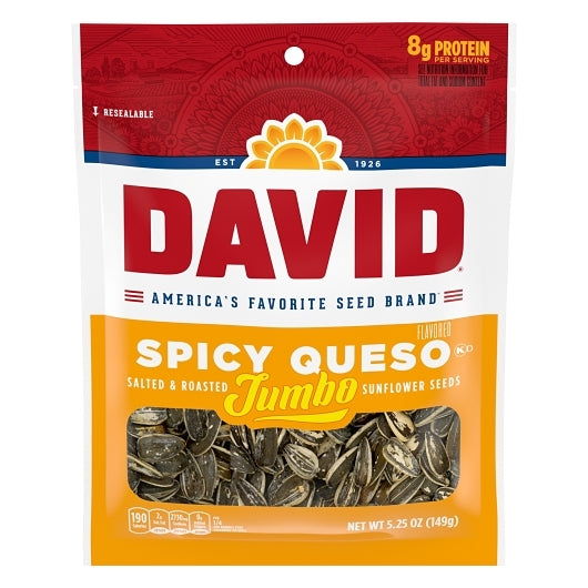 David Spicy Queso Jumbo Sunflower Seeds, 12 x 5.25 oz Case - Nuts & Seeds