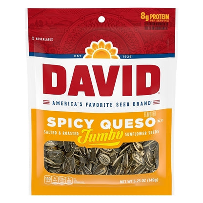 David Spicy Queso Jumbo Sunflower Seeds, 12 x 5.25 oz Case - Nuts & Seeds