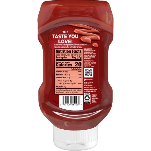 Hunts Tomato Ketchup Bottle Squeeze Bottle, 12 x 20 oz Case - Condiments & Sauces