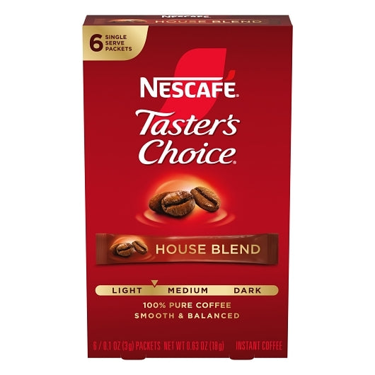 Nescafe Taster's Choice House Blend Medium Light Roast Instant Coffee, 12 x 0.635 oz Case - Coffee & Tea