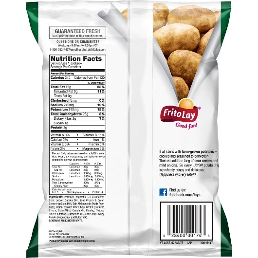 Lay's Sour Cream & Onion Potato Chips, 64 x 1.5 oz Case - DOT product image 6