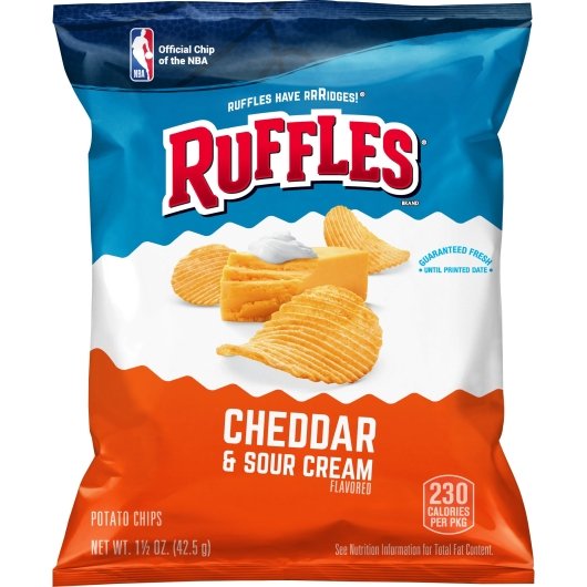 Ruffles Cheddar & Sour Cream Single Serve Potato Chips, 64 x 1.5 oz Case - Snacks