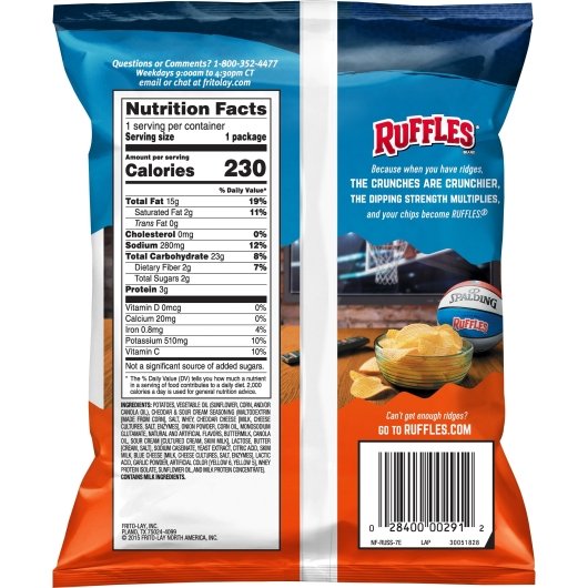 Ruffles Cheddar & Sour Cream Single Serve Potato Chips, 64 x 1.5 oz Case - DOT product image 3