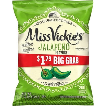 Miss Vickie's Jalapeno Kettle Cooked Potato Chips, 64 x 1.375 oz Case - Snacks