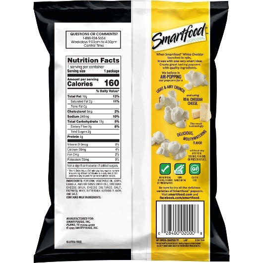 Smartfood White Cheddar Popcorn, 64 x 1 oz Case - Popcorn, Pretzels & Snack Mix