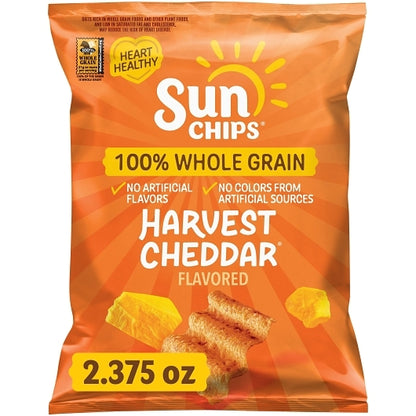 SunChips Harvest Cheddar Whole Grain Chips, 24 x 2.375 oz Case - Rice & Grains