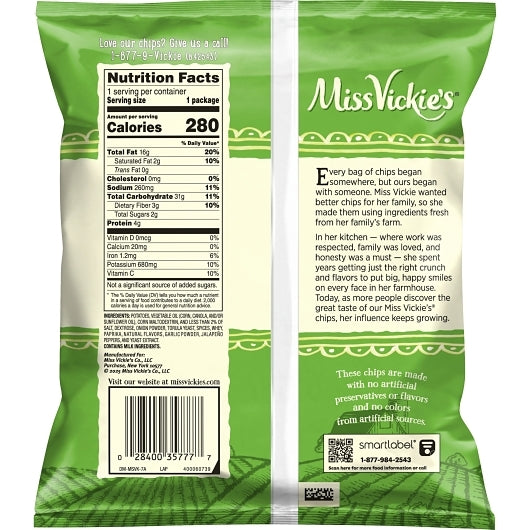 Miss Vickie's Jalapeno Kettle Cooked Potato Chips, 24 x 1.875 oz Case - DOT product image 5