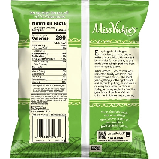 Miss Vickie's Jalapeno Kettle Cooked Potato Chips, 24 x 1.875 oz Case - DOT product image 6