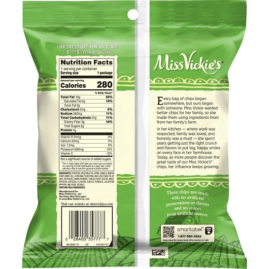 Miss Vickie's Jalapeno Kettle Cooked Potato Chips, 24 x 1.875 oz Case - DOT product image 7
