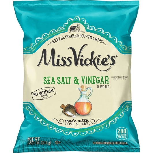 Miss Vickie's Sea Salt & Vinegar Kettle Cooked Potato Chips, 24 x 1.875 oz Case - Snacks