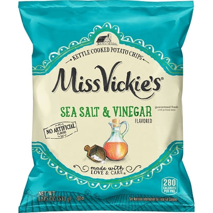 Miss Vickie's Sea Salt & Vinegar Kettle Cooked Potato Chips, 24 x 1.875 oz Case - Snacks