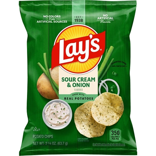Lay's Sour Cream & Onion Potato Chips, 24 x 2.25 oz Case - Snacks