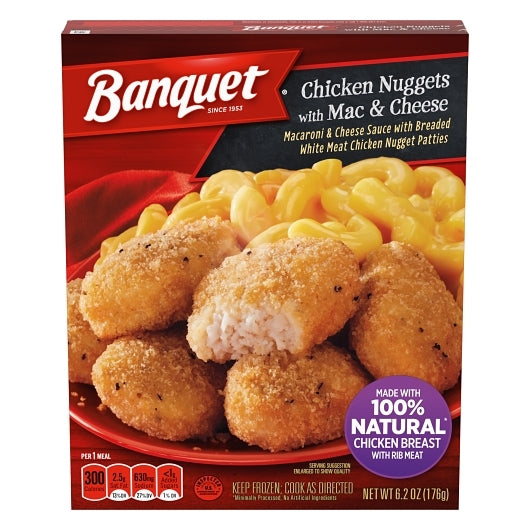 Banquet Basic Chicken Nuggets With Mac And Cheese Meal, 12 x 6.2 oz Case - Prepared Foods