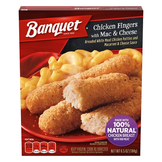 Banquet Basic Chicken Finger With Mac And Cheese Meal, 12 x 6.5 oz Case - Prepared Foods