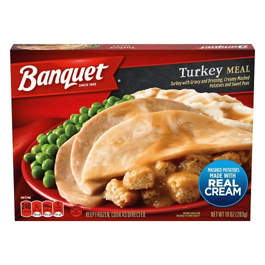 Banquet Turkey with Gravy Creamy Mashed Potatoes & Sweet Peas Meal, 12 x 10 oz Case - Frozen Potatoes Sides