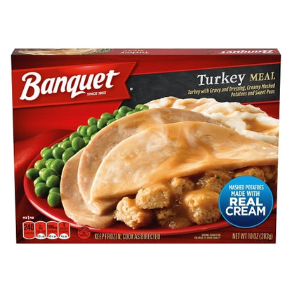 Banquet Turkey with Gravy Creamy Mashed Potatoes & Sweet Peas Meal, 12 x 10 oz Case - Frozen Potatoes Sides