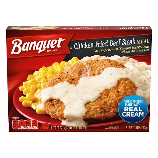 Banquet Classic Chicken Fried Beef Steak Meal, 12 x 10 oz Case - Frozen Meat & Seafood
