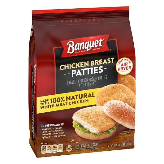 Banquet Chicken Breast Patties Bagged, 8 x 24 oz Case - DOT product image 2