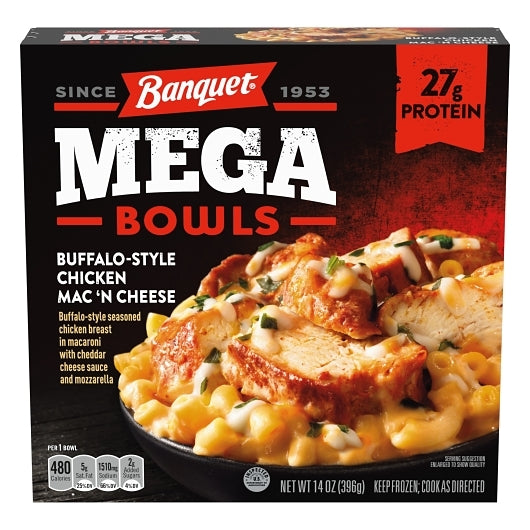 Banquet Buffalo Chicken Macaroni & Cheese, 8 x 14 oz Case - Plates Bowls