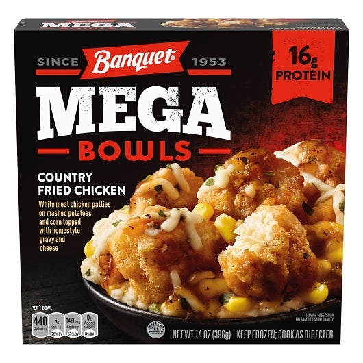 Banquet Mega Bowl Country Fried Chicken, 8 x 14 oz Case - Plates Bowls