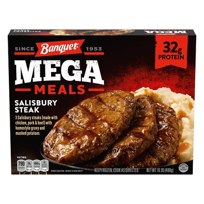 Banquet Salisbury Steak Mega Meal, 8 x 16.95 oz Case - Prepared Foods