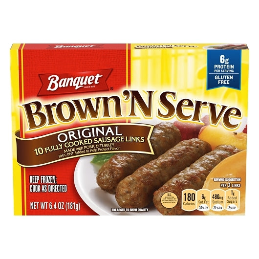 Banquet Brown And Serve Original Sausage Links, 12 x 6.4 oz Case - Frozen Meat & Seafood