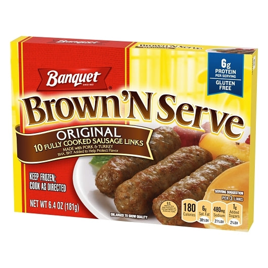 Banquet Brown And Serve Original Sausage Links, 12 x 6.4 oz Case - Frozen Meat & Seafood