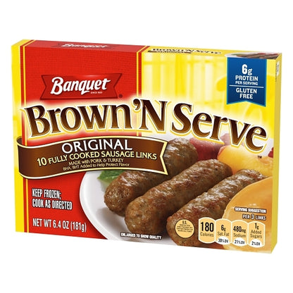 Banquet Brown And Serve Original Sausage Links, 12 x 6.4 oz Case - Frozen Meat & Seafood