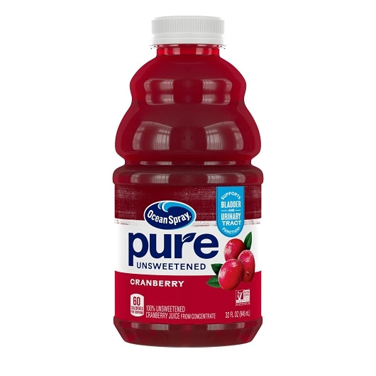 Ocean Spray 100% Pure Cranberry Juice, 8 x 32 fl oz Case - Juices