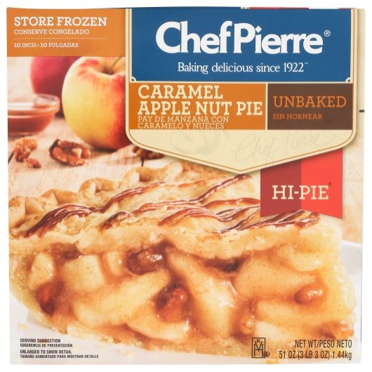 Chef Pierre 10 Inch Unbaked Caramel Apple Nut Hi-Pie, 6 x 3.186 lb Case - Fruit & Sides