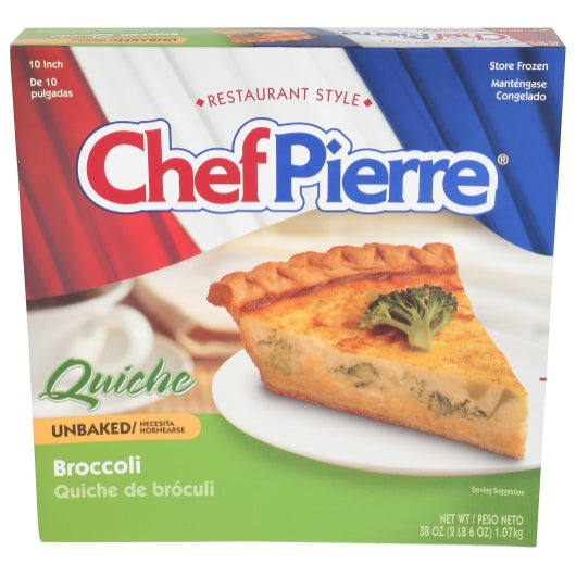 Chef Pierre 10 Inch Unbaked Broccoli Quiche, 6 x 38 oz Case - Prepared Foods
