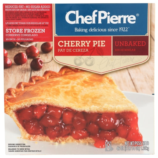 Chef Pierre Cherry Reduced Fat No Sugar Added Unbaked 10 Inch Pie, 6 x 2.875 lb Case - Bakery & Desserts