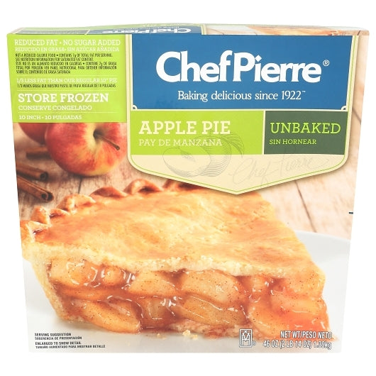 Chef Pierre 10 Inch Traditional, Reduced Fat, No Sugar Added Unbaked Apple Pie, 6 x 46 oz Case - Bakery & Desserts