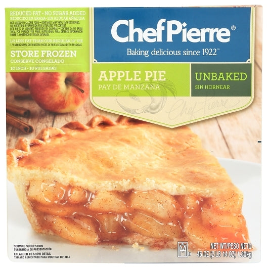 Chef Pierre 10 Inch Traditional, Reduced Fat, No Sugar Added Unbaked Apple Pie, 6 x 46 oz Case - DOT product image 2