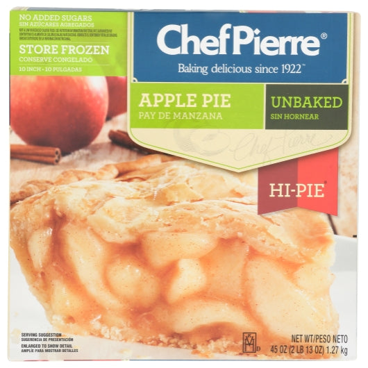 Chef Pierre 10 Inch Unbaked Apple Pie, No Sugar Added, 6 x 45 oz Case - Bakery & Desserts