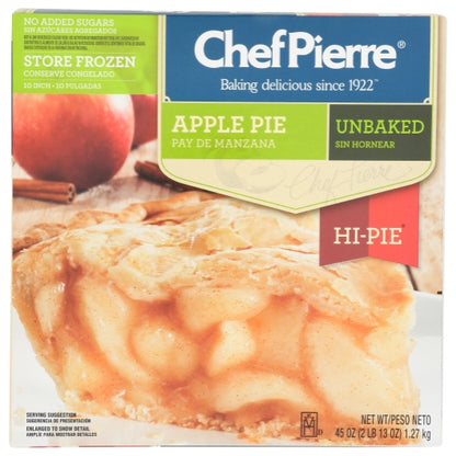 Chef Pierre 10 Inch Unbaked Apple Pie, No Sugar Added, 6 x 45 oz Case - Bakery & Desserts