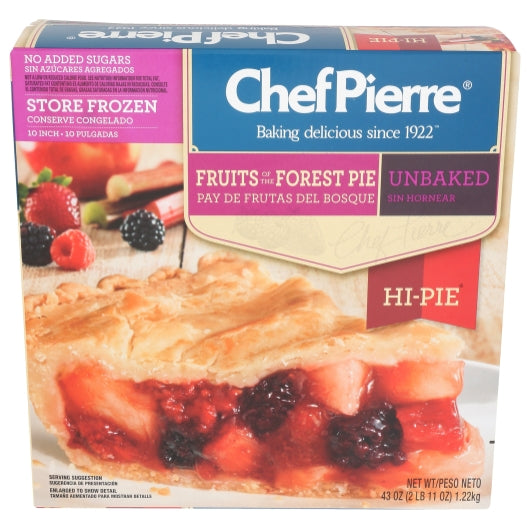 Chef Pierre 10 Inch Fruits Of The Forest No Sugar Added Made With Splenda Pie, 6 x 43 oz Case - Bakery & Desserts