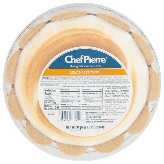 Chef Pierre 10 Inch Lemon Ice Box Pie, 6 x 2.125 lb Case - Bakery & Desserts