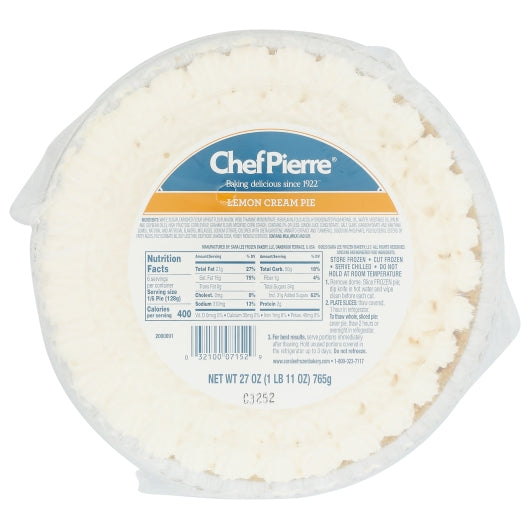 Chef Pierre 10 Inch Lemon Cream Pie, 6 x 27 oz Case - Bakery & Desserts