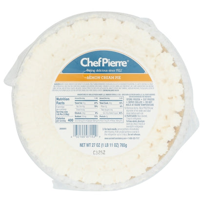 Chef Pierre 10 Inch Lemon Cream Pie, 6 x 27 oz Case - Bakery & Desserts
