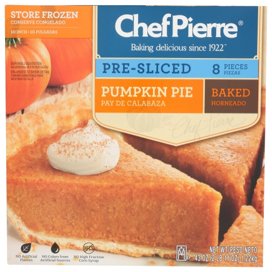 Chef Pierre 10 Inch Pumpkin Pie, 8 Slices per Pie, 6 x 43 oz Case - Bakery & Desserts