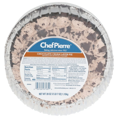 Chef Pierre 10 Inch Chocolate Cream Layer Pie, 4 x 39 oz Case - Bakery & Desserts