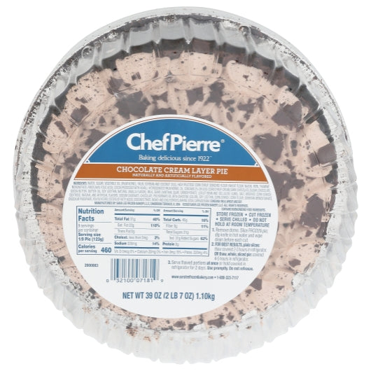 Chef Pierre 10 Inch Chocolate Cream Layer Pie, 4 x 39 oz Case - Bakery & Desserts