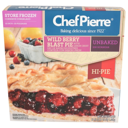 Chef Pierre Wild Berry Blast With Lemon Crust Unbaked Hi-Pie 10 Inch Pie, 6 x 47 oz Case - Bakery & Desserts