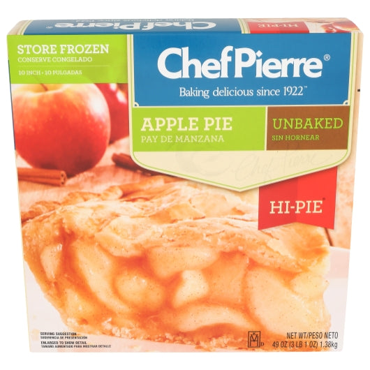 Chef Pierre 10 Inch Unbaked Apple Pie, 6 x 49 oz Case - Bakery & Desserts