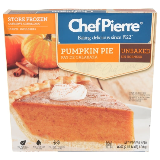 Chef Pierre 10 Inch Unbaked Pumpkin Pie, 6 x 46 oz Case - Bakery & Desserts