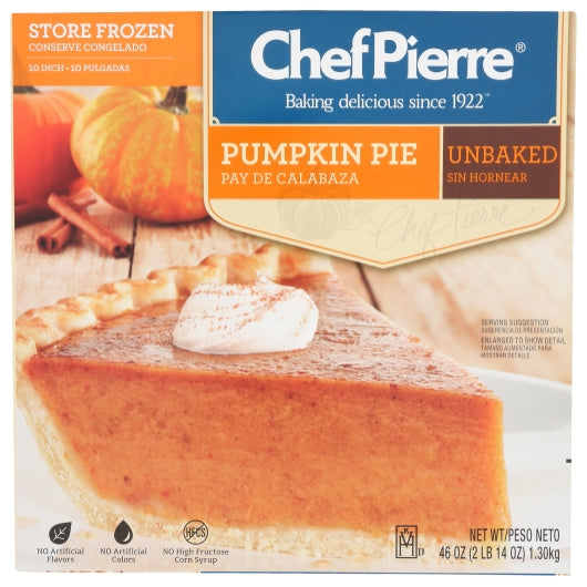 Chef Pierre 10 Inch Unbaked Pumpkin Pie, 6 x 46 oz Case - DOT product image 2