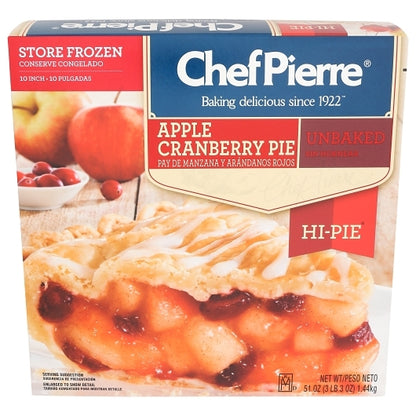 Chef Pierre 10 Inch Unbaked Apple Cranberry Pie, 6 x 51 oz Case - Bakery & Desserts