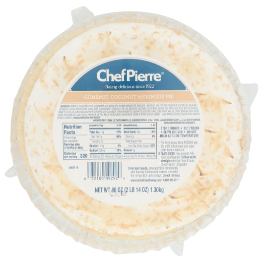 Chef Pierre 10 inch Gourmet Meringue Coconut Pie, 4 x 46 oz Case - DOT product image 2